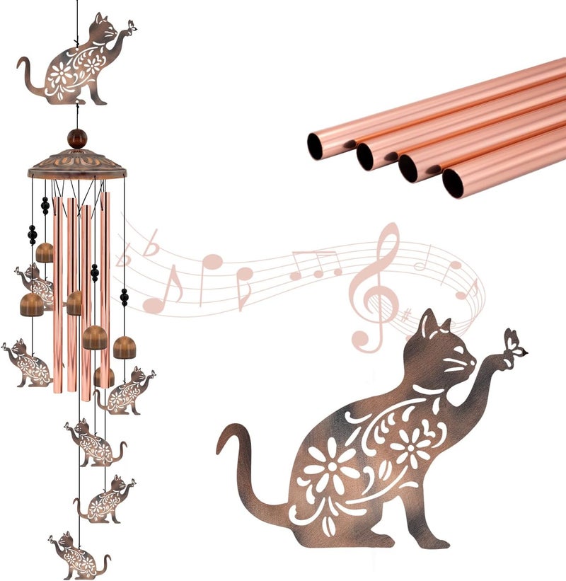 Howarmer Cat Wind Chimes for Outside, 35'' Metal Cat WindChimes Gifts for Women/Men, Decoration for Outdoor, Home, Garden, Patio, Backyard - Image 1